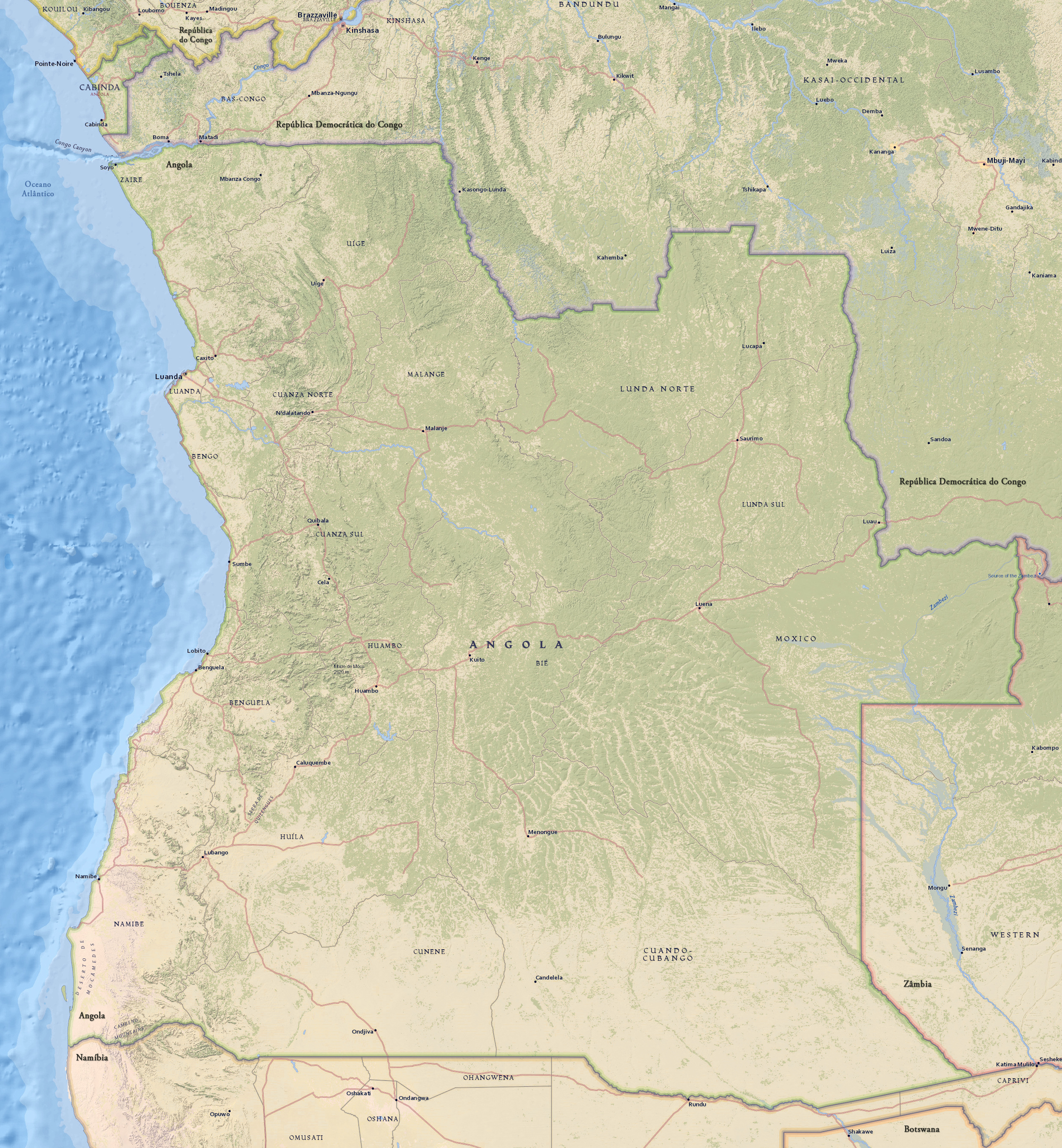 Mapa fisico Angola