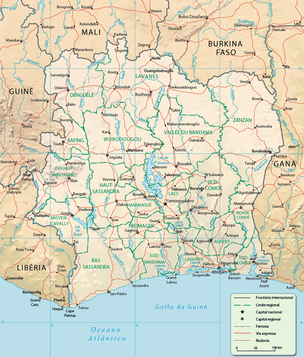 Mapa Costa do Marfim